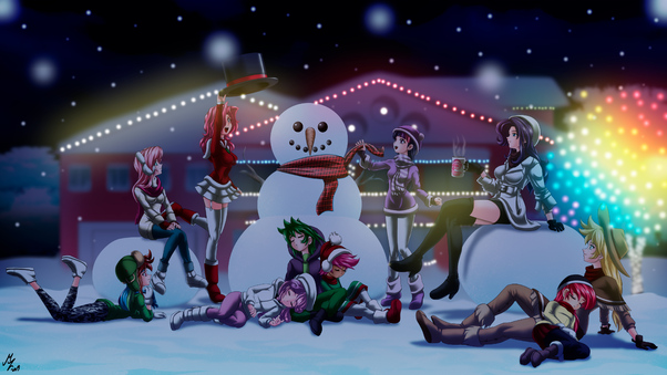 Anime Girls Celebrating Christmas 4k Wallpaper