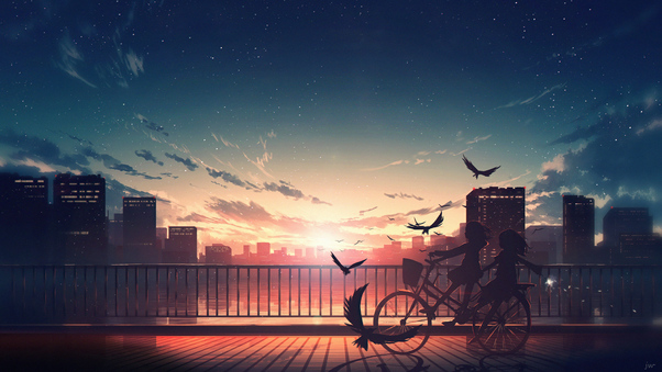 Anime Girls Joy Time On Bike 5k Wallpaper