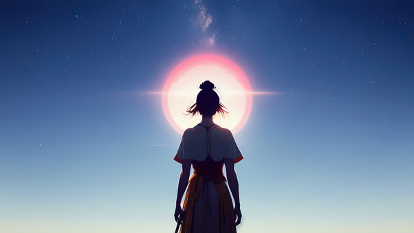 Anime Leader Girl Looking At Sun 5k Wallpaper