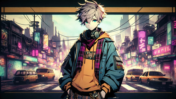 Anime Lofi Boy With Headphones Around Neck Wallpaper