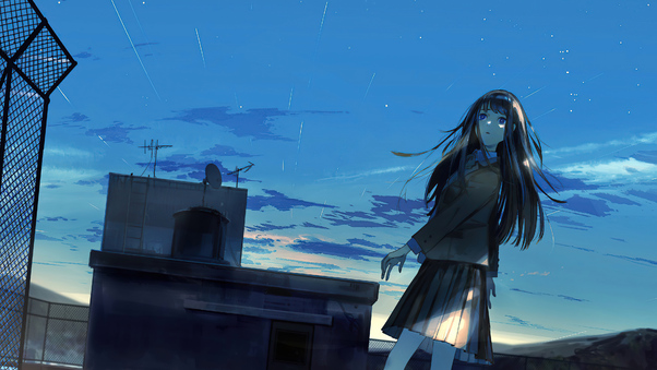 Anime Original Girl Rooftop Evening Time 4k Wallpaper