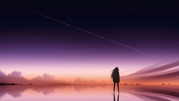 Anime Pink Sky Standing Alone Wallpaper