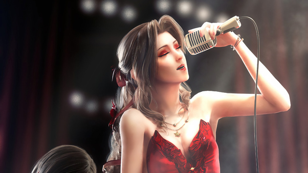 Anime Red Dress Girl Singing Wallpaper