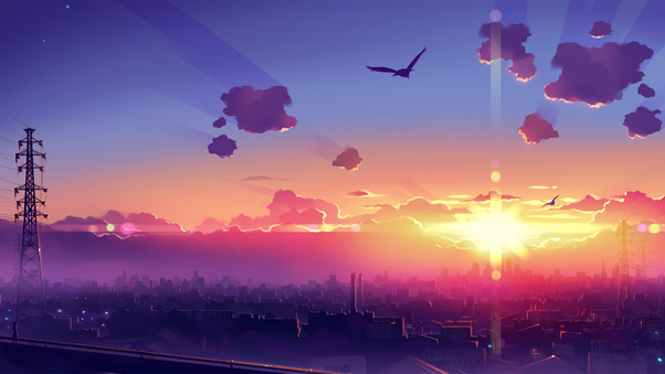 Anime Scenery Sunset 4k Wallpaper