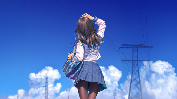 Anime School Boy Hair Waving (5120x2880) Resolution Wallpaper
