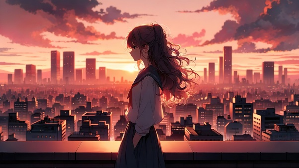 Anime School Girl Lost In Thoughts Wallpaper