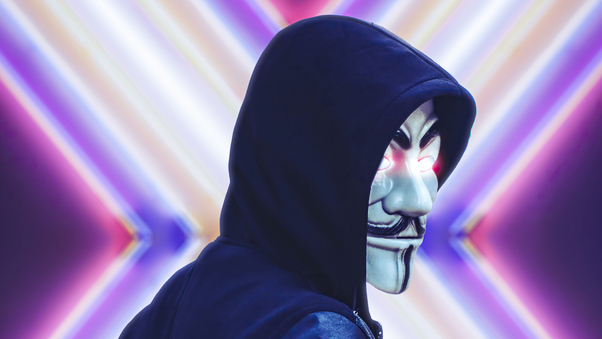 Anonymus Face Mask Looking Back 4k Wallpaper