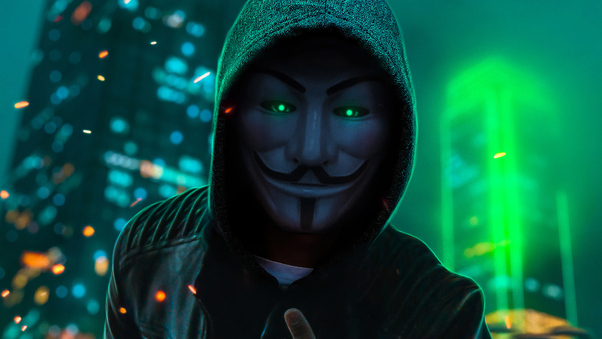 Anonymus Guy Glowing Eyes Green Neon 4k Wallpaper