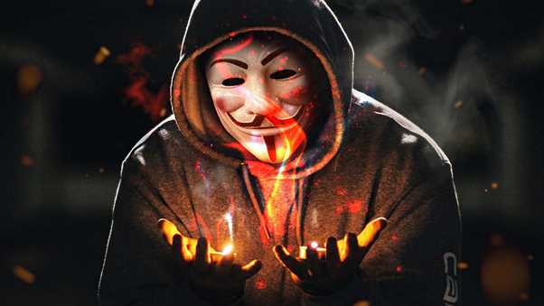 Anonymus Guy With Flame In Hand 4k Wallpaper