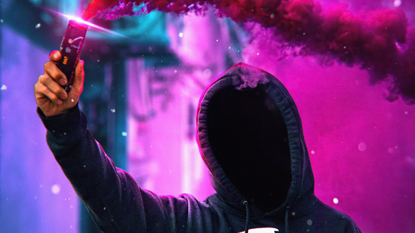 Anonymus Hoodie With Colorful Smoke Bomb 4k Wallpaper