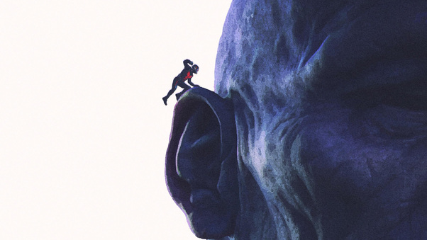 Antman Goes Into Ear Of Thanos Artwork Wallpaper