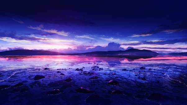 Aqua Dreams Serene Anime Water Landscape Wallpaper