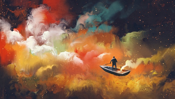 Artistic Cloud Boat Outer Space Floating 4k Wallpaper