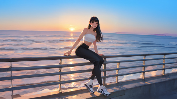 Asian Girl At Beach (2560x1440) Resolution Wallpaper