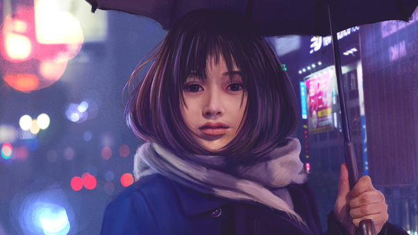 Asian Girl Umbrella Hd Wallpaper