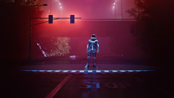 Astronaut At Stop Light 4k Wallpaper