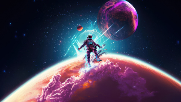 Astronaut Leaping Amid A Colorful Galaxy Wallpaper