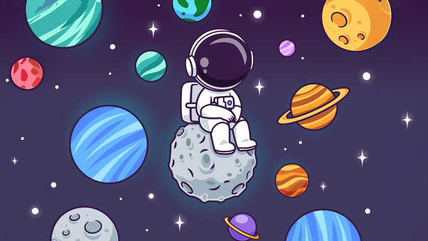 Astronaut Sitting On A Moon Minimal (1336x768) Resolution Wallpaper