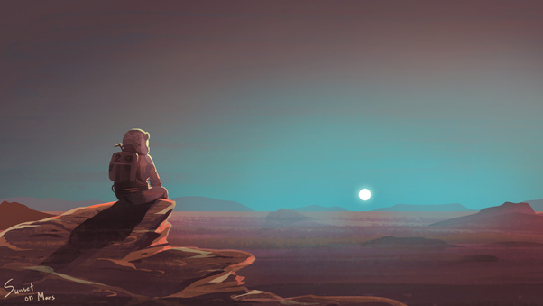 Astronaut Watching Sunset On Mars Wallpaper