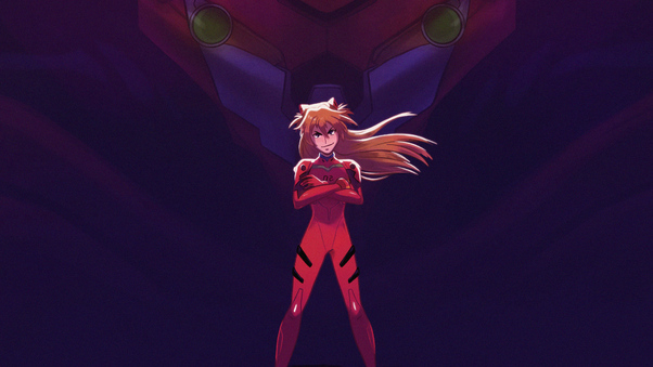 Asuka And Her Unit 02 From Evangelion Wallpaper