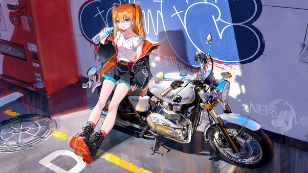 Asuka Langley Soryu As Biker 4k Wallpaper