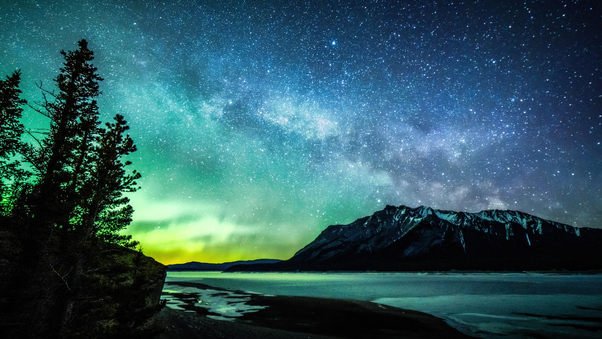 Aurora And The Milky Way Abraham Lake 8k Wallpaper