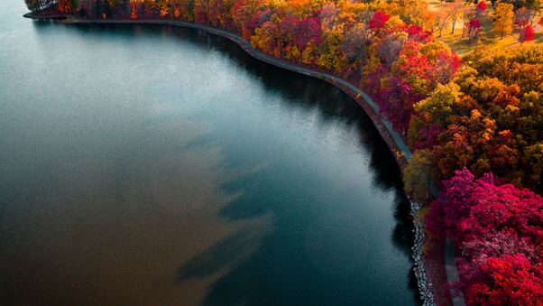 Autumn Lake Boundary Path Wallpaper