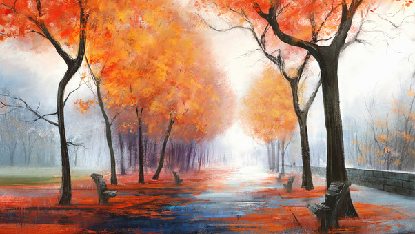 Autumn Park Digital Art 4k Wallpaper