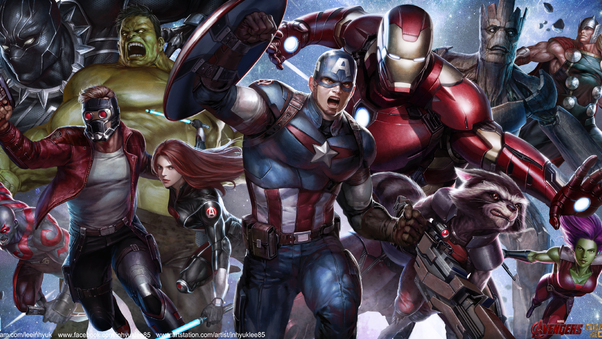 Avengers And Guardians Together Artwork Wallpaper