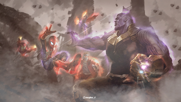 Avengers Fighting With Thanos Wallpaper