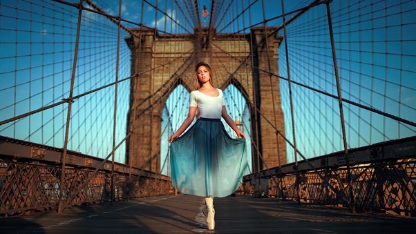 Ballerina At Brooklyn Bridge 4k Wallpaper