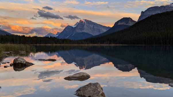 Banff Canada Reflection Rocks Mountains Wallpaper