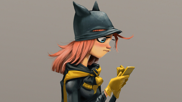 Batgirl Using Phone 4k Wallpaper