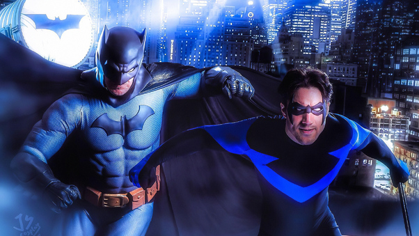 Batman And Nightwing Cosplay Wallpaper