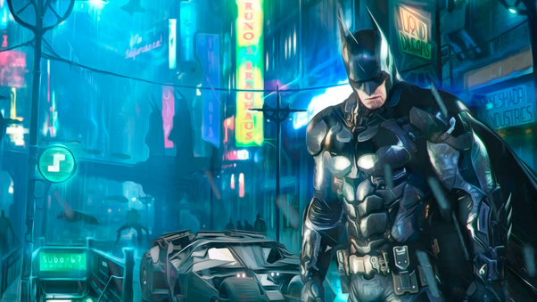 Batman Behind Batmobile Wallpaper
