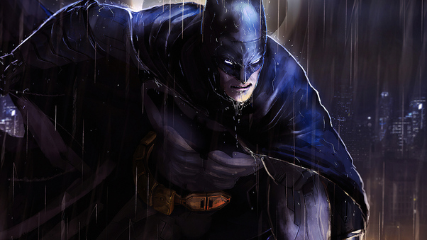 Batman In Rain Art Wallpaper