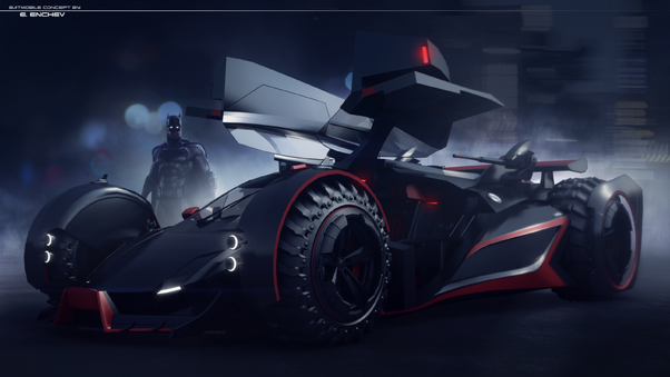 Batman With Batmobile Artwork Wallpaper