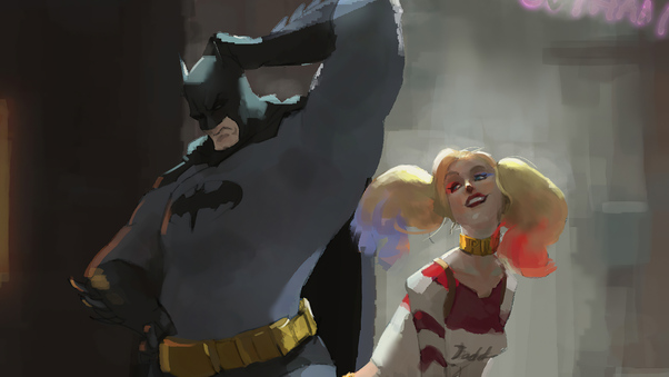 Batman With Little Harley Quinn Wallpaper