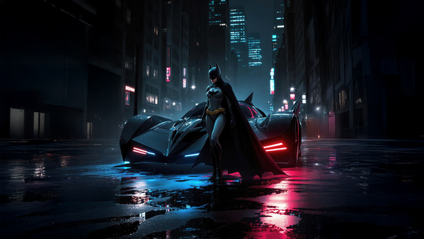 Batwoman With Batmobile Wallpaper