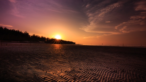Beach Sand Sunset Evening Wallpaper