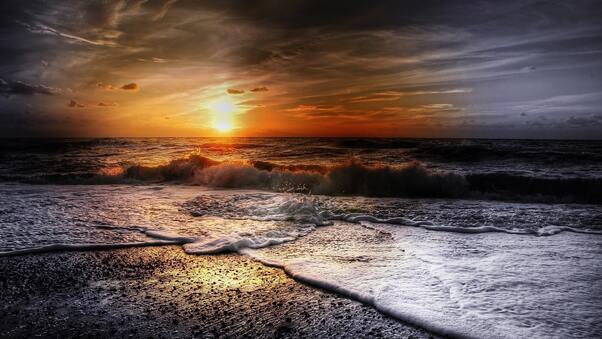 Beach Summer Sunset Waves Wallpaper