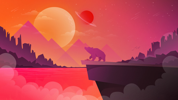 Bear On Cliff Alien Planet (1336x768) Resolution Wallpaper
