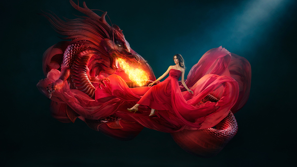 Beautiful Girl With Dragon Firing Wallpaper
