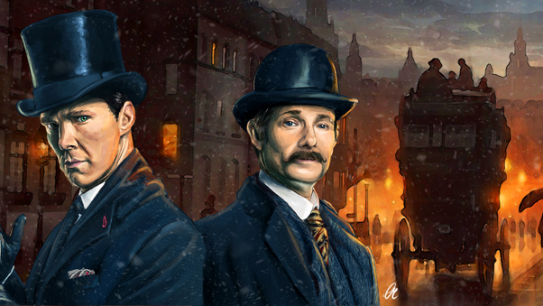 Benedict Cumberbatch And Martin Freeman Sherlock Holmes Artwork 5k Wallpaper