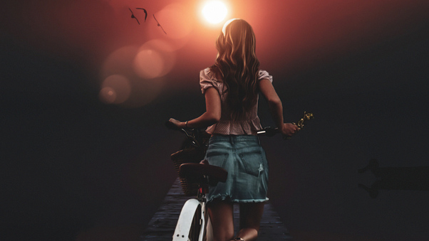 Bicycle Girl Morning Manipulation 5k Wallpaper
