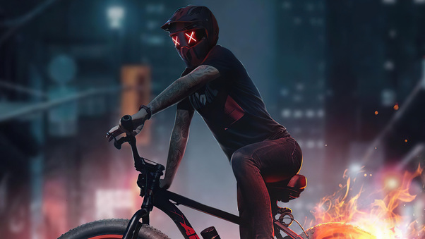 Bicycle Rider Fire Burnout 5k Wallpaper