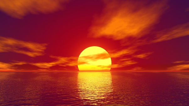 Big Sun Sunset Water Body 4k Wallpaper