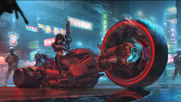 Big Tire Cyberpunk Bike Rider Girl Wallpaper