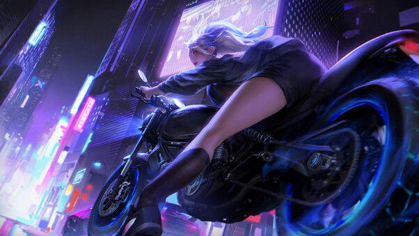 Biker Girl Neon City 4k Wallpaper