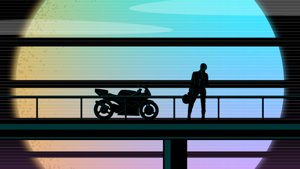 Biker Moto Sunset 1989 Suzuki Wallpaper